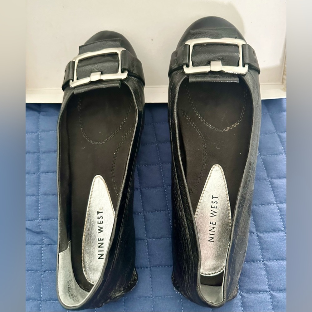 Nine West Black Flats with Silver Buckle
